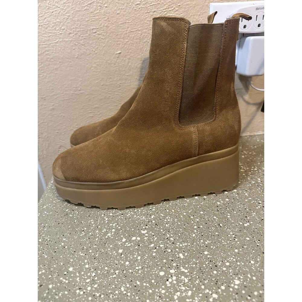 NEW Calvin Klein Women's Nevia Chelsea Wedge Ankle Boot - Cognac Suede - 10